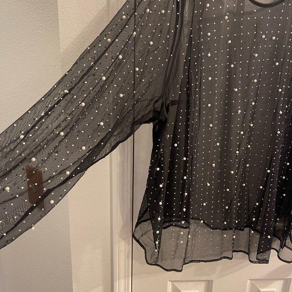 Torrid Black Mesh Top with Pearl Details - Picture 3 of 5